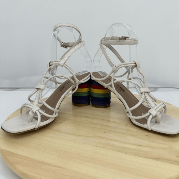 Donald J Pliner Strappy Leather Sandals Size 6 Block Heel Rainbow White Fairy - Picture 9 of 14